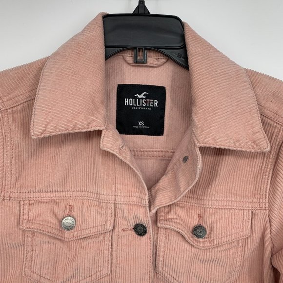 Hollister Jacket Corduroy Pink Ribbed Button Front Cropped - Picture 3 of 10